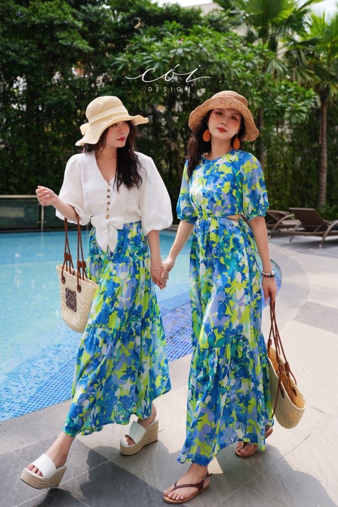 Đầm khoét eo tay phồng cotton hàn Cói Design