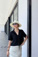 Áo danton thắt nơ linen tưng premium Cói Design