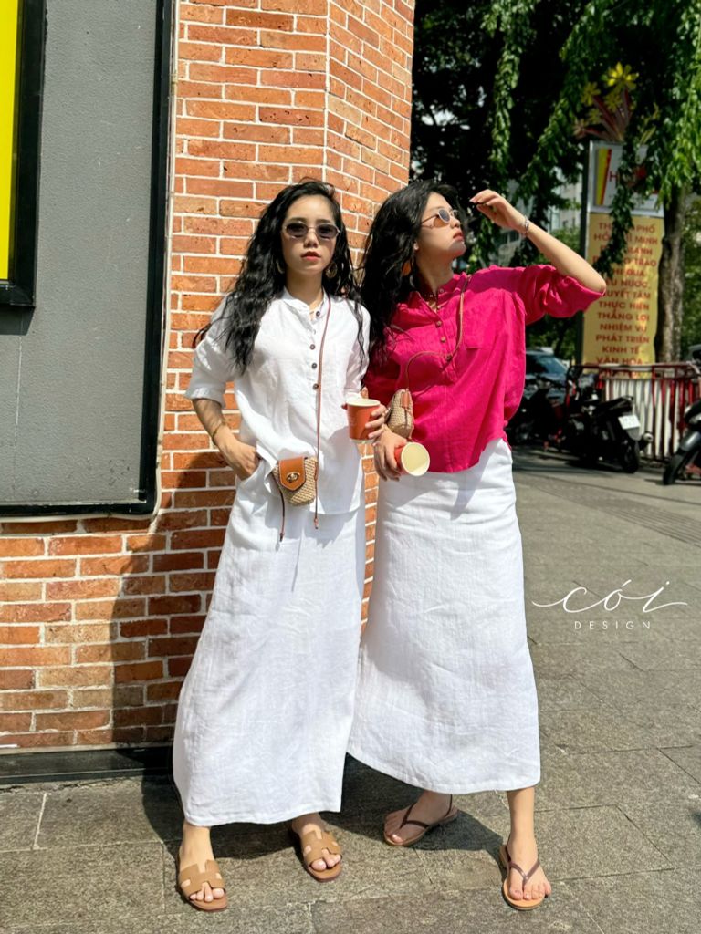 Áo cổ trụ lệch vạt tay dài Linen tưng premium Cói Design