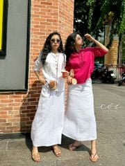 Áo cổ trụ lệch vạt tay dài Linen tưng premium Cói Design