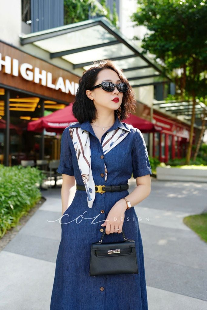 Đầm sơ mi tay ngắn Linen tưng premium Cói Design