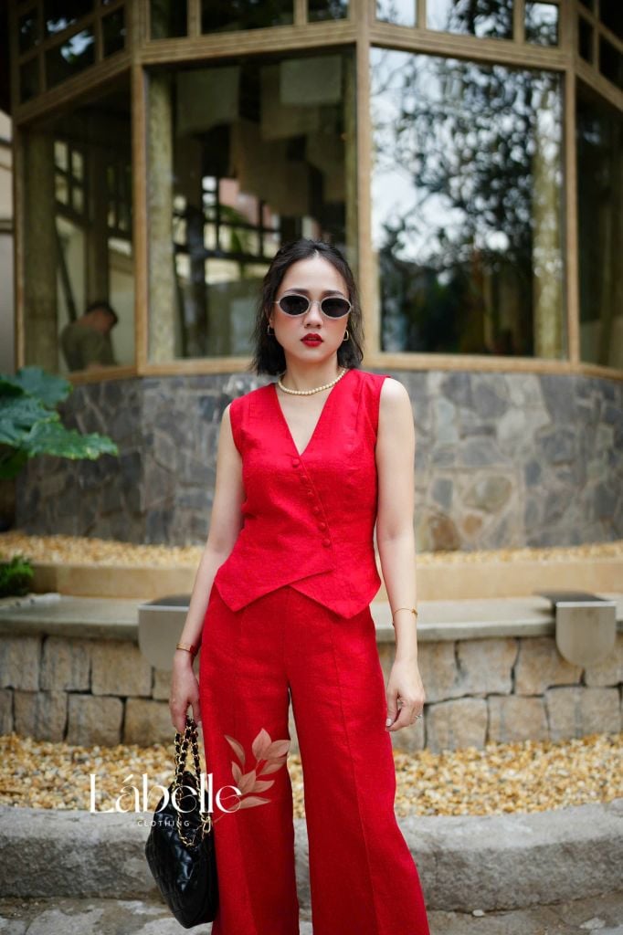 Áo Gile Nút Bọc Linen tưng premium Lá Belle