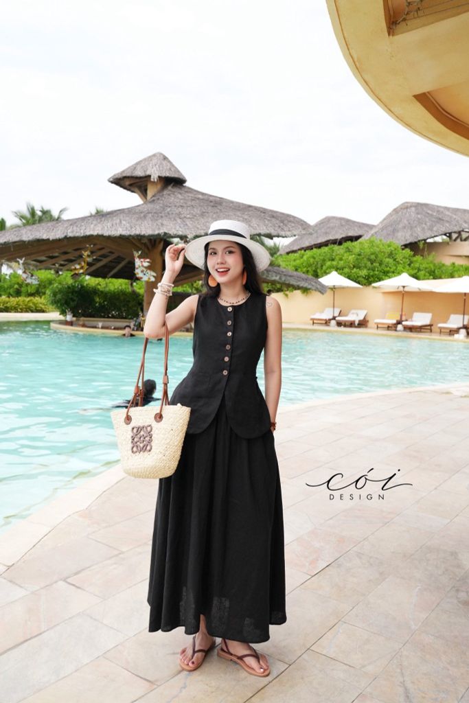 Chân váy xếp nhún linen tưng premium Cói Design