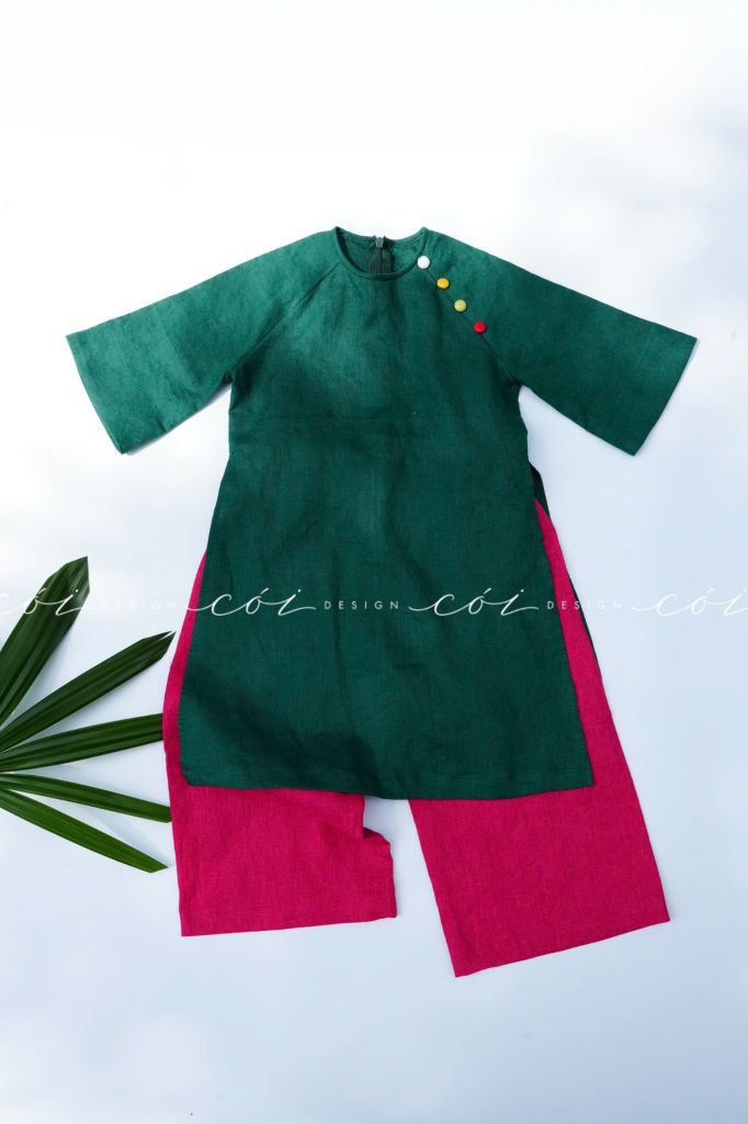 Set Áo Dài Bé Gái Sắc Xuân Linen Cói Design