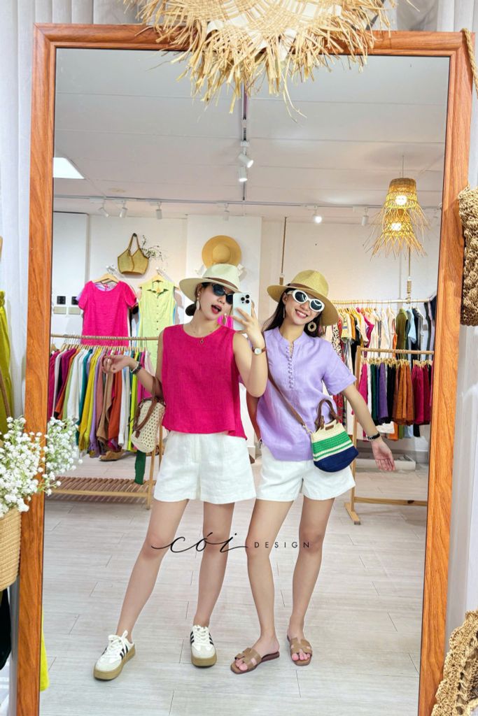 Áo sát nách hàng nút lưng linen tưng premium Cói Design