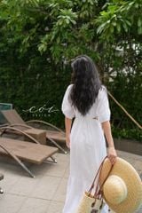 Đầm khoét eo tay phồng linen Cói Design