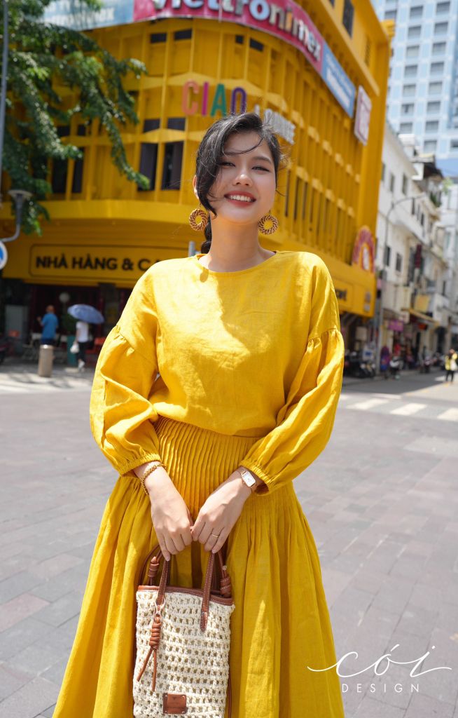 Chân váy xòe xếp ly eo linen tưng Cói Design