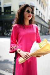 Set áo dài thêu tay Song Hoa Linen kèm quần suông Cói Design