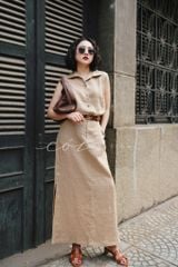 Chân váy xẻ 2 bên Linen tưng premium Cói Design