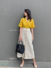 Chân váy nút bọc linen Cói Design