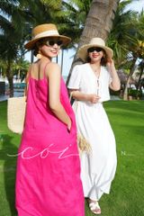 Đầm 2 dây nút dừa Linen tưng premium Cói Design