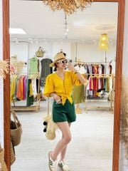 Áo croptop tay bí phối dây linen Cói Design