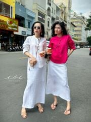Áo cổ trụ lệch vạt tay dài Linen tưng premium Cói Design