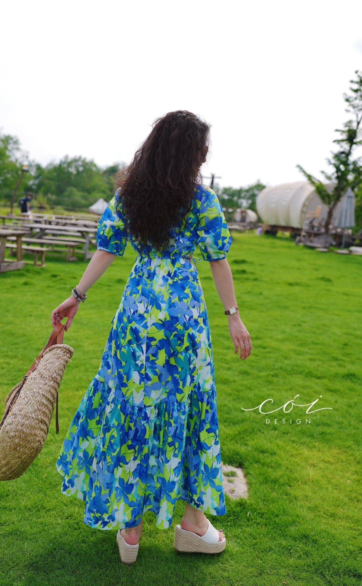 Đầm khoét eo tay phồng cotton hàn Cói Design