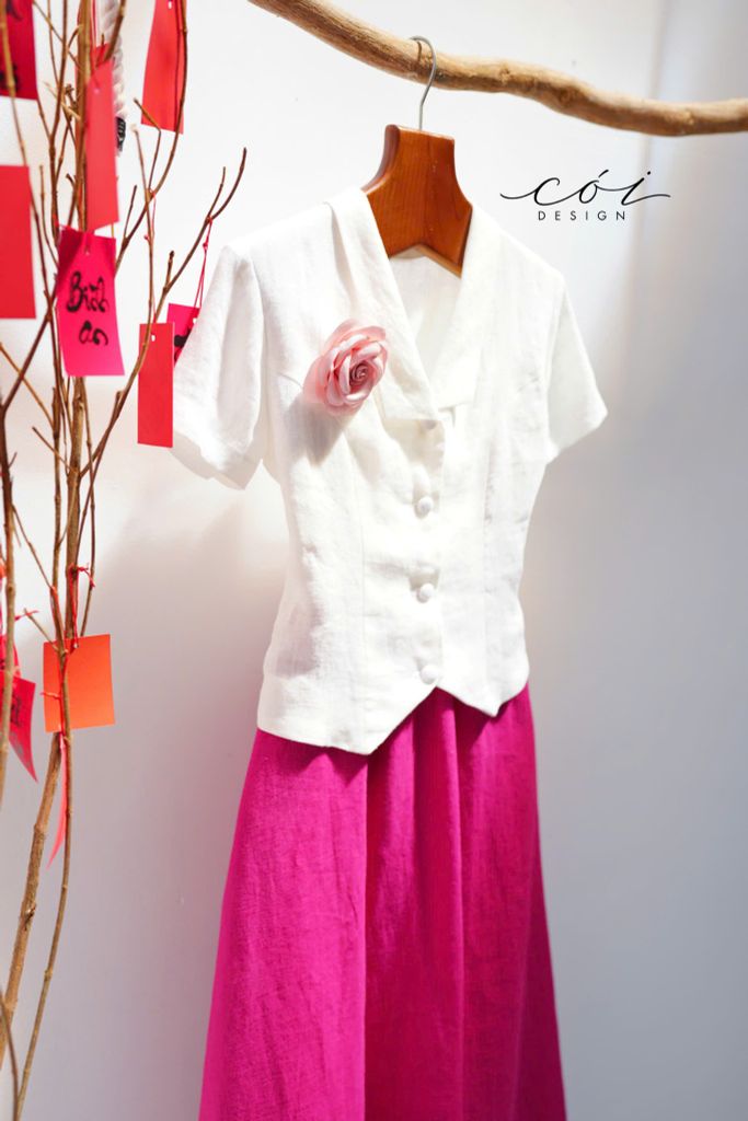 Áo cổ cánh én tay ngắn Linen tưng premium Cói Desgin