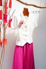 Áo cổ cánh én tay ngắn Linen tưng premium Cói Desgin