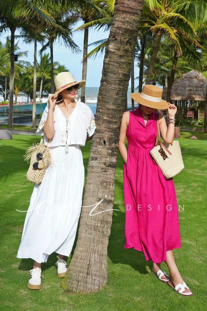 Đầm sát nách cổ sam nút bọc Linen tưng premium Cói Design