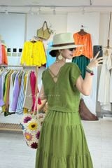 Áo tay xếp lưng đan dây chéo linen tưng premium Cói Design