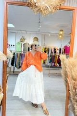 Áo cổ tim xếp nhún tay phồng Linen tưng premium Cói Design