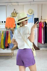 Áo Thêu cổ tròn nút bọc đóa hoa linen tưng premium Cói Design