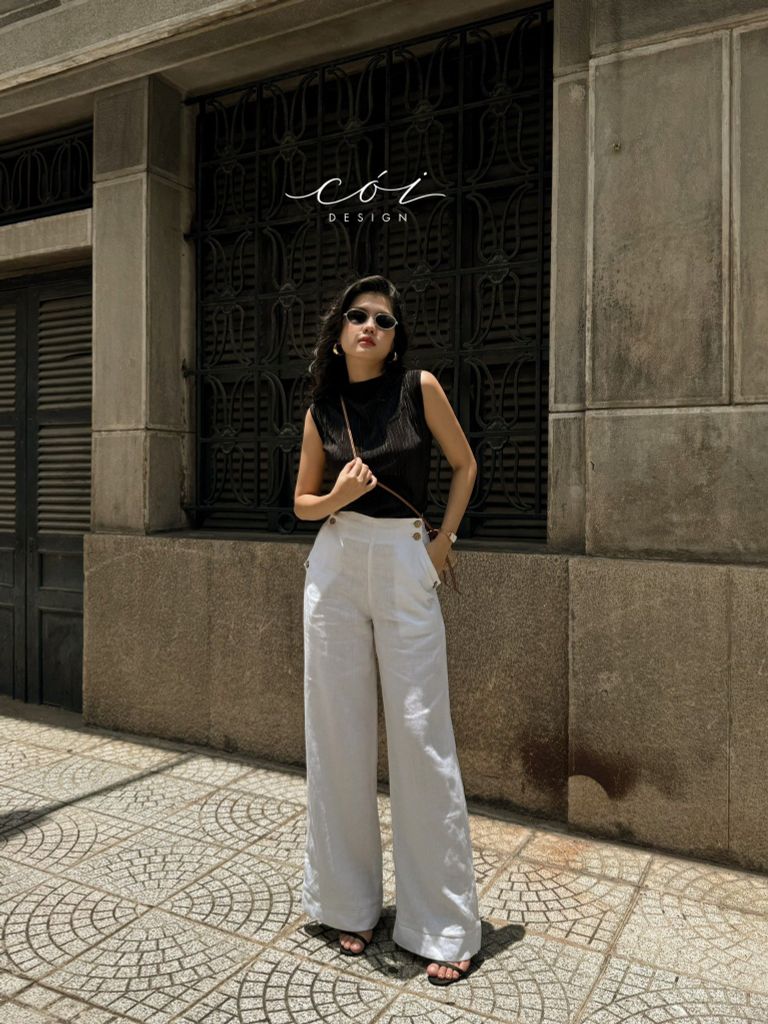 Quần suông phối nút linen tưng premium Cói Design