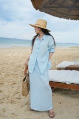 Chân váy suông xẻ tà linen tưng premium Cói Design