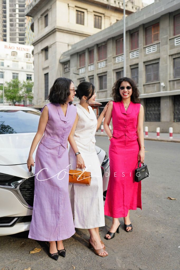 Áo gile cổ cánh én Linen tưng premium Cói Design