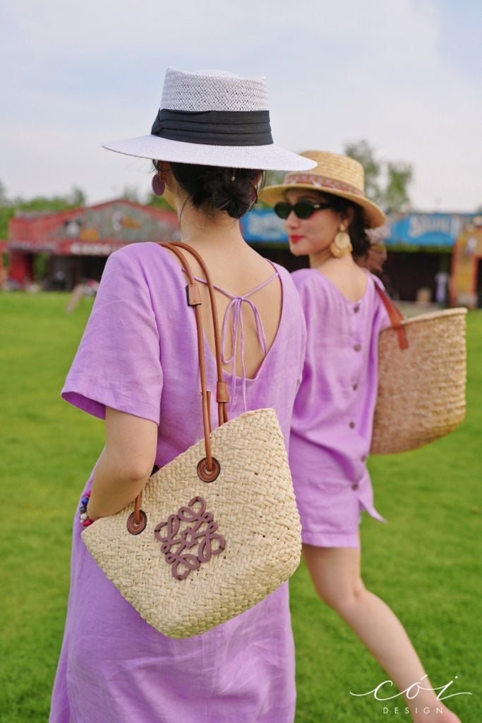 Đầm suông cổ tròn đan dây lưng Linen tưng premium Cói Design