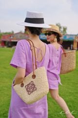 Đầm suông cổ tròn đan dây lưng Linen tưng premium Cói Design