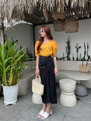 Chân váy rút dây linen tưng premium Cói Design