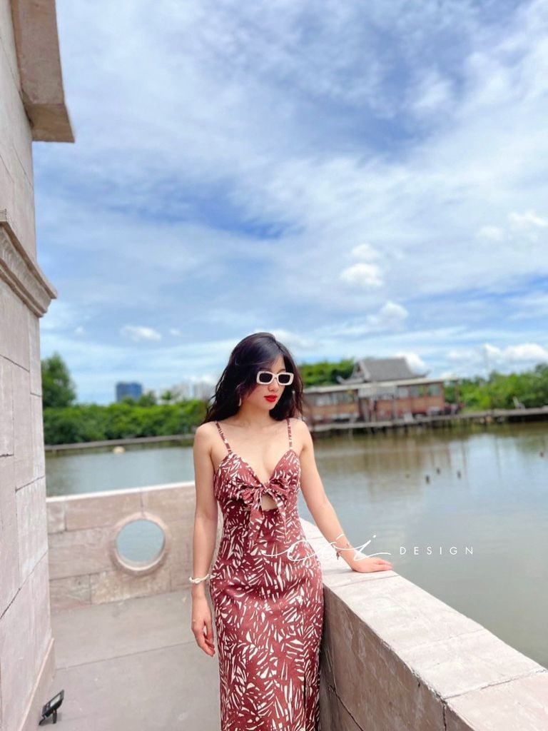 Đầm linen 2 dây họa tiết Cói Design
