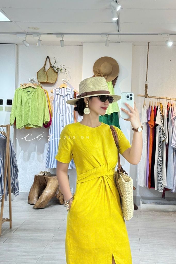 Đầm chéo eo linen tưng premium Cói Design