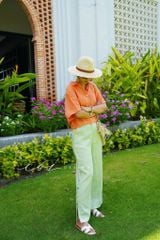 Quần suông nút bọc màu Linen tưng premium Cói Design