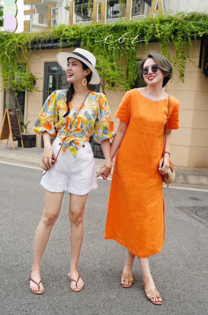 Áo croptop tay bí phối dây linen Cói Design