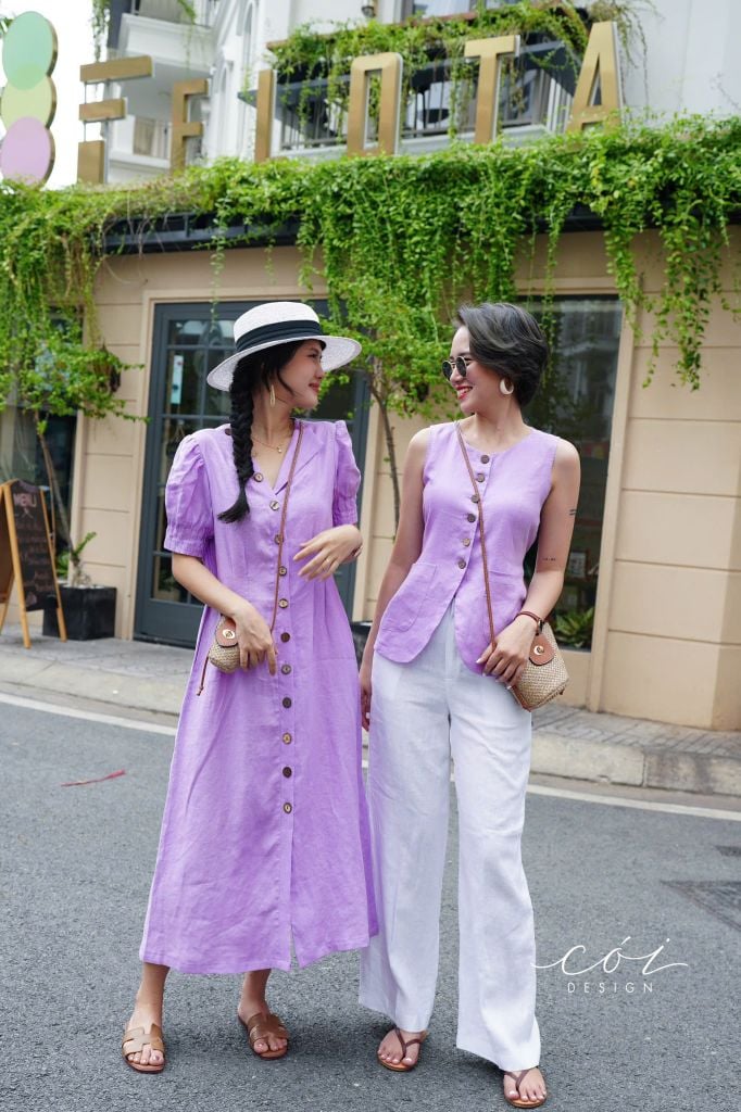 Đầm suông tay xếp nhún kèm belt Linen tưng premium Cói Design