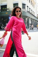 Áo dài thêu tay Song Hoa Linen tưng premium Cói Design