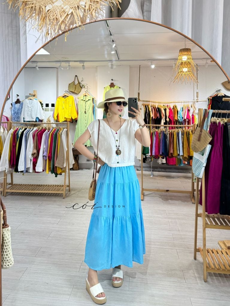 Áo tay xếp lưng đan dây chéo linen tưng premium Cói Design