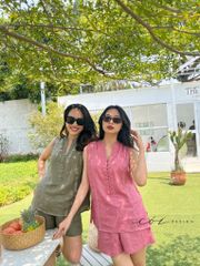 Set linen nút bọc sát nách Cói Design