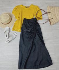 Chân váy rút dây linen tưng premium Cói Design