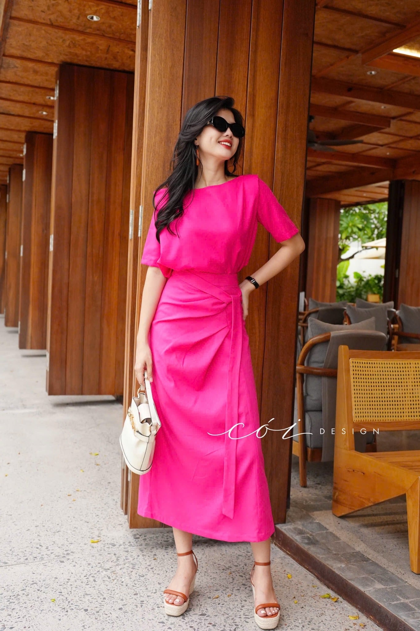 Chân váy xếp ly phối dây linen tưng premium Cói Design