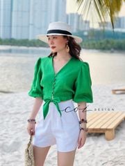 Áo croptop tay bí phối dây linen Cói Design