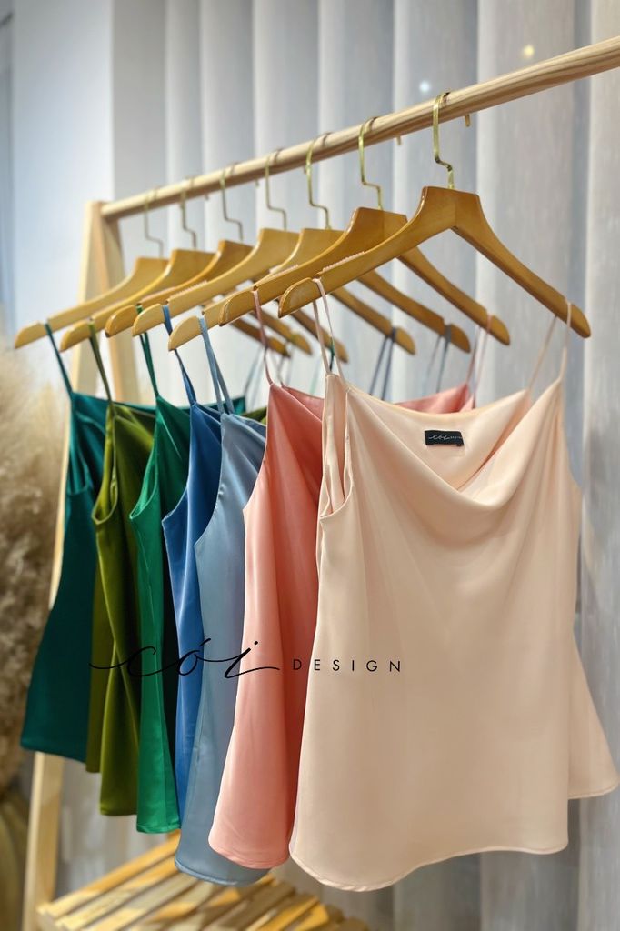 Áo 2 dây lụa cổ đổ Cói Design