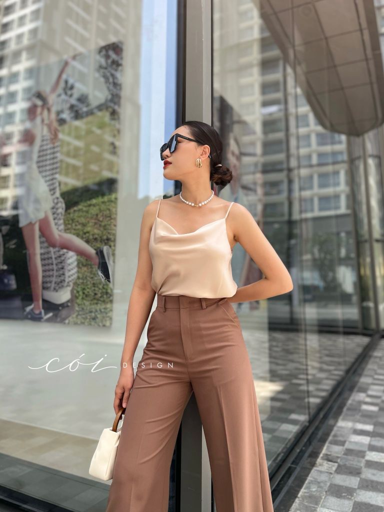 Áo 2 dây lụa cổ đổ Cói Design