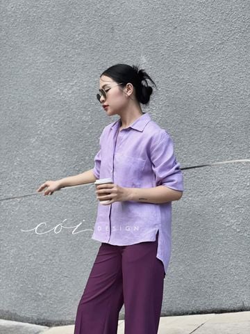 Áo sơ mi lệch vạt linen Cói Design