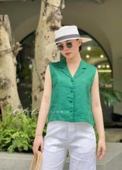 Áo sát nách nút bọc Linen tưng premium Cói Design