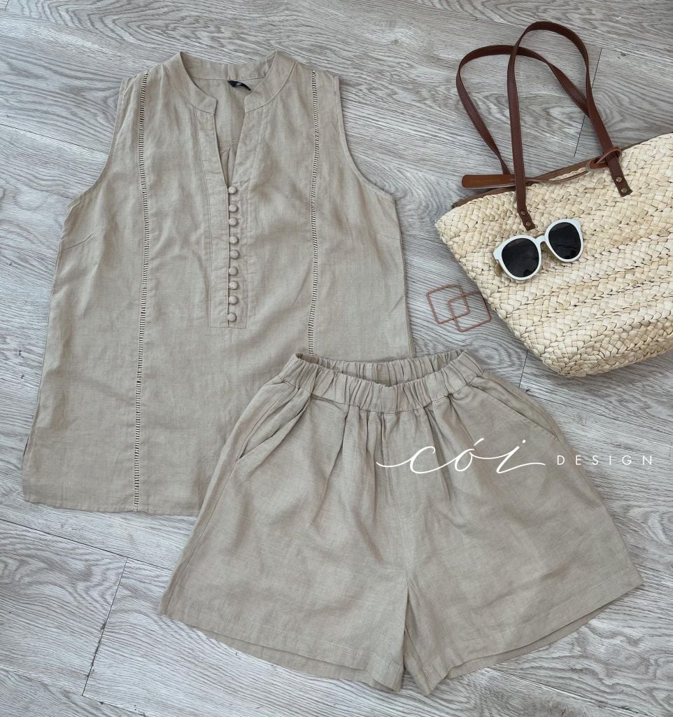Set linen nút bọc sát nách Cói Design