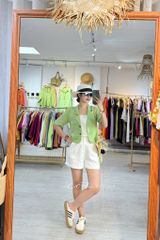 Áo croptop cổ vest thiết kế nơ Linen tưng premium Cói Design