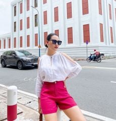 Áo nút bọc xẻ vai linen tưng premium Cói Design