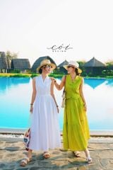Đầm sát nách cổ sam nút bọc Linen tưng premium Cói Design