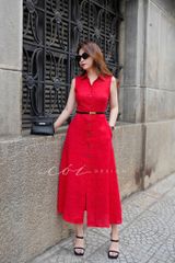 Đầm sát nách cổ sơ mi Linen tưng premium Cói Design